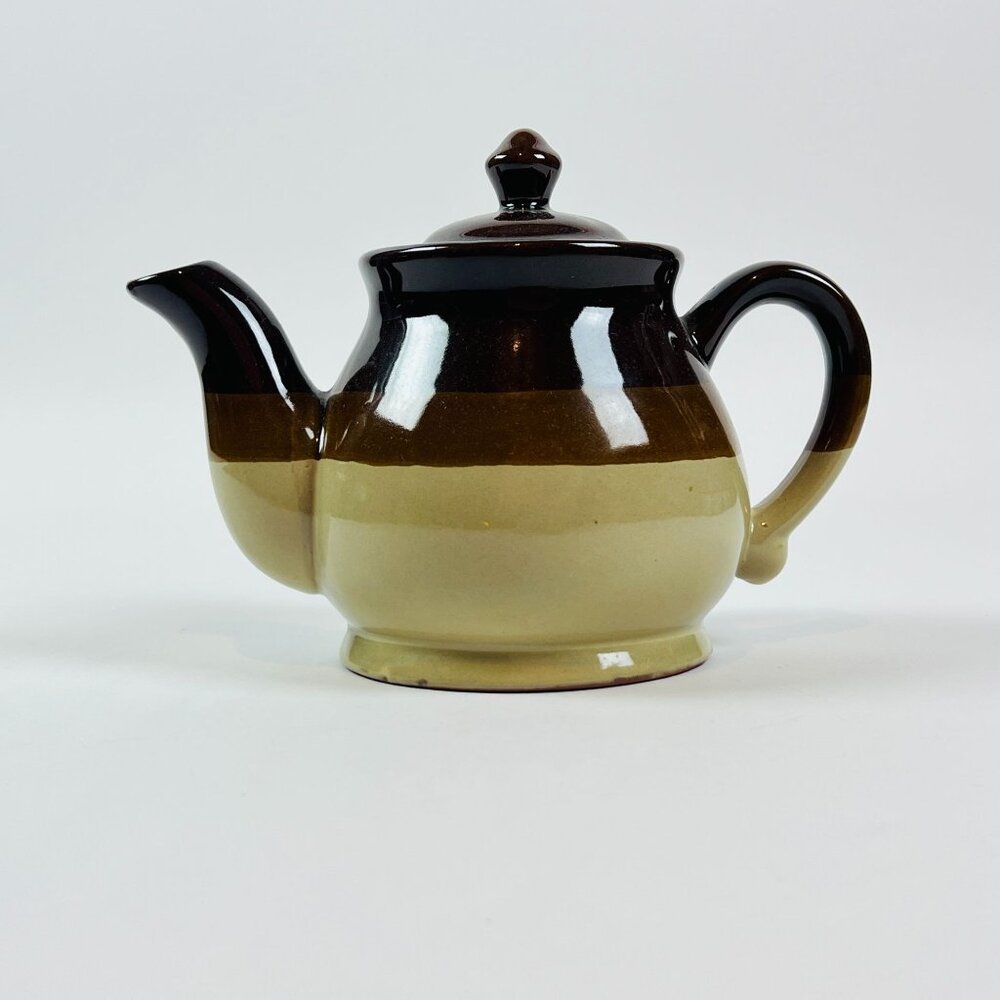 Vintage Brown Beige Ceramic Teapot With Lid Adorned Relic Farmhouse Decor